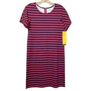 LOLE | Women's Red & Navy Striped Short Sleeve Tee Dress (Small Petite)